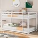 preview thumbnail 2 of 22, Twin Over Twin Floor Bunk Kids Bed Frame with Ladder and Guardrails, White