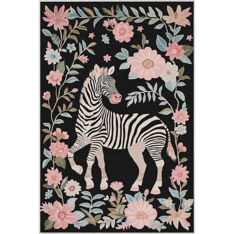 Well Woven Apollo Zebra Floral Animal Print Modern Flat Pile Area Rug