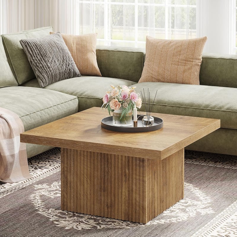 Square Coffee Table, 31.5-Inch Wooden Coffee Tables for Living Room, Vintage Brown Large Center Table