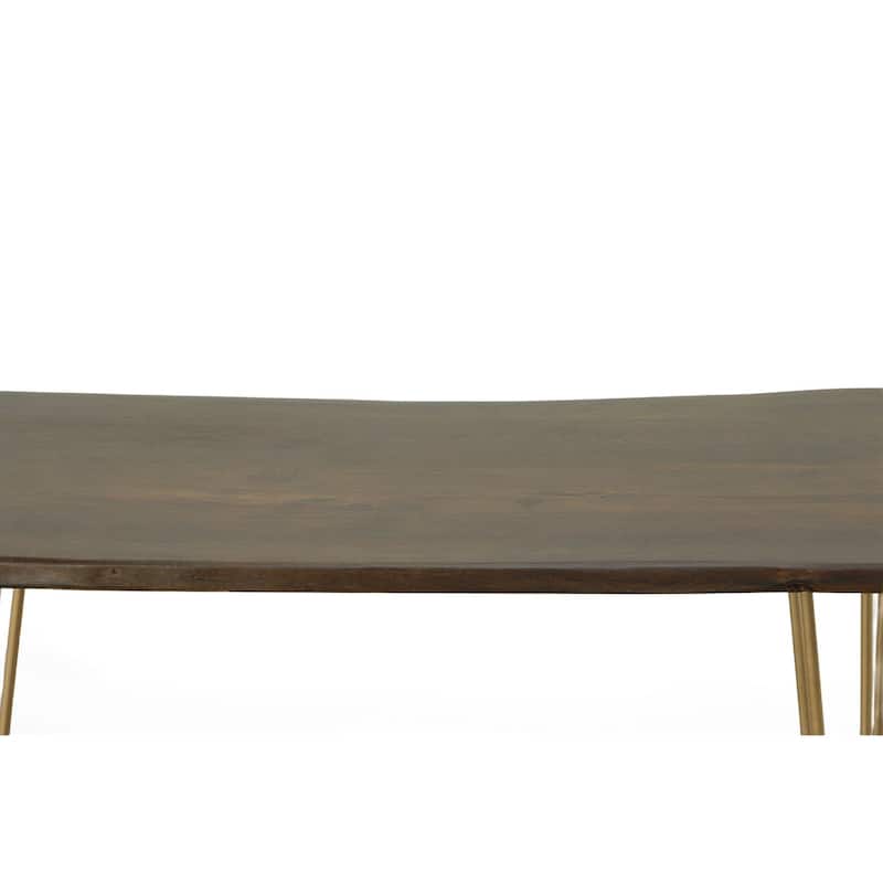 Wooden Top Live Edge Rectangular Bar Table - 42" - Brown and Gold