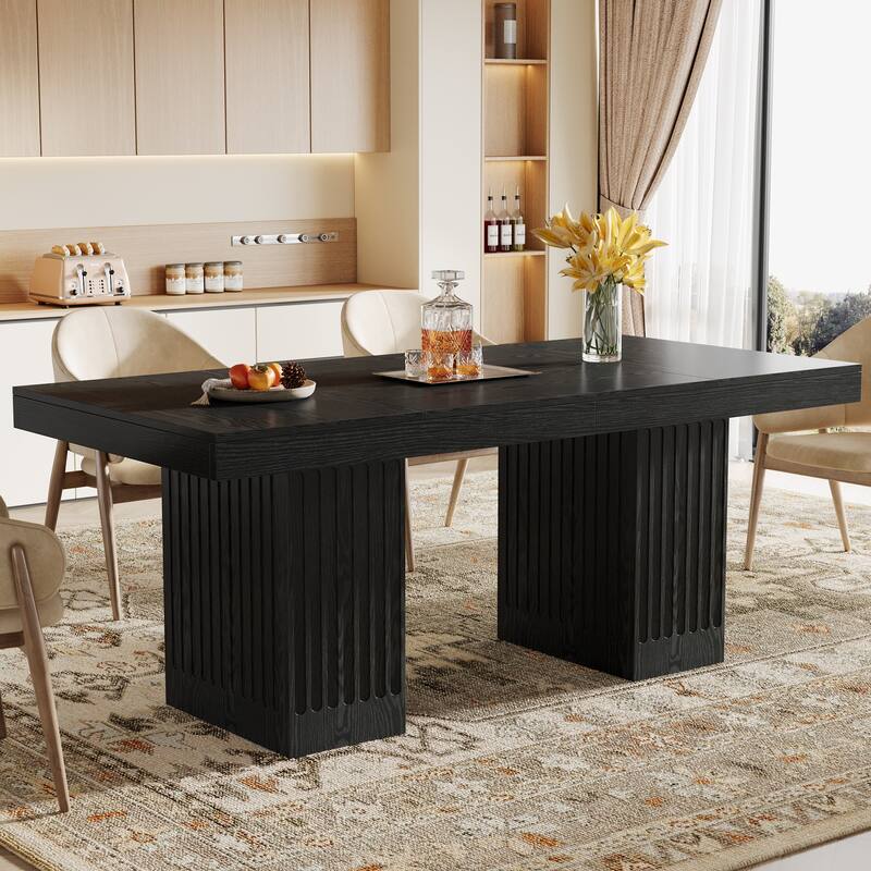 63 Inch Modern Black Dining Table for Kitchen, Dining Room - 62.99" L x 31.5" W x 30.71" H