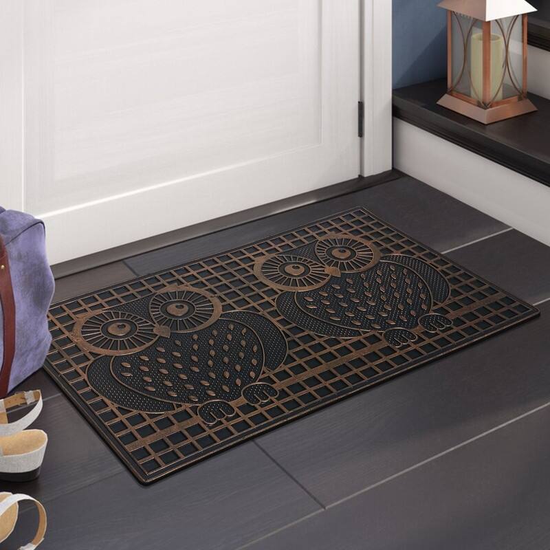 A1HC Rubber Pin 'Twin Owls' Doormat 18"X30",Fun Designed Floor Door Mats