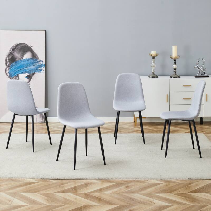Modern Mid-Century Stable Comfortable Black Dining Chair Set of 4 Upholstered Side Chairs - Light Gray