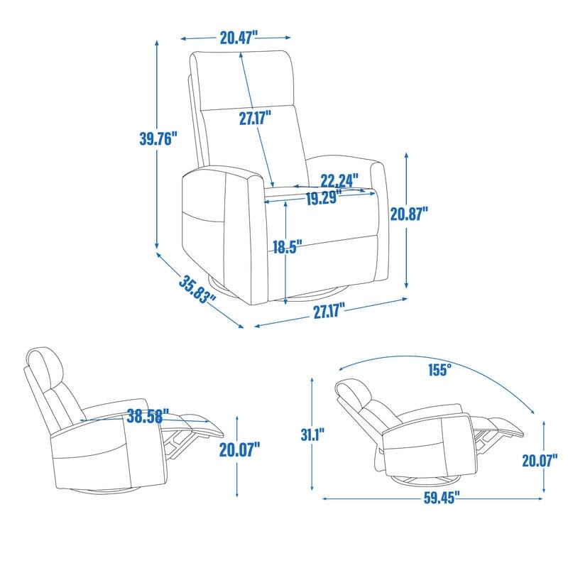 Heat Massage Manual Recliner Chair with Rocker and Swivel in Fabric for Living Room