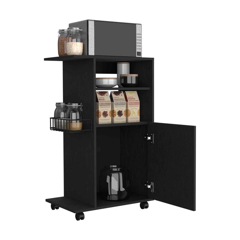 Clip Kitchen cart, Single Door Cabinet, Four Casters -Black