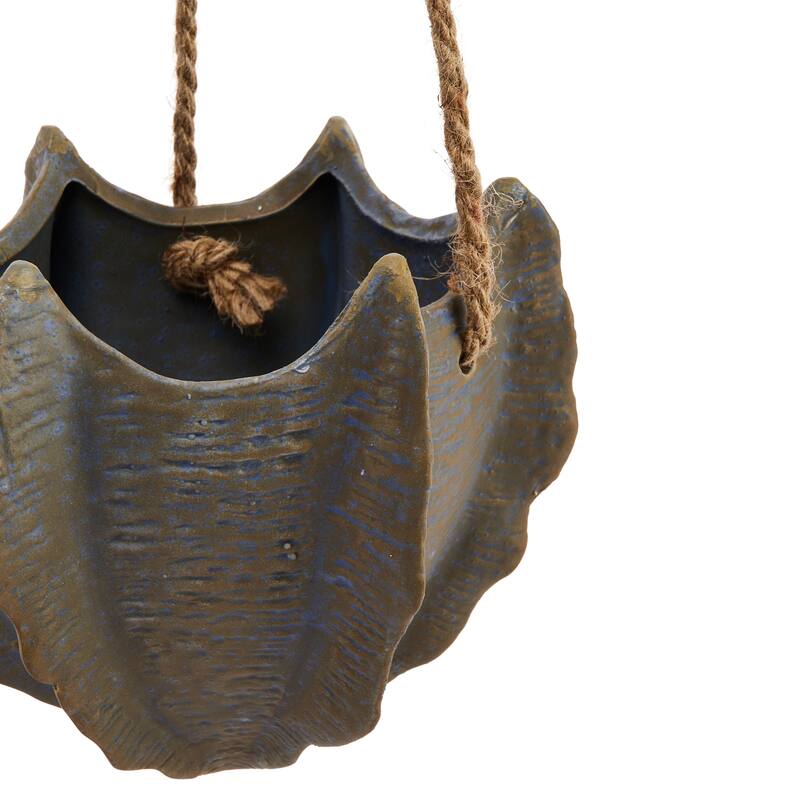 Hanging Stoneware Planter with Rope - 6.1"L x 6.1"W x 5.3"H