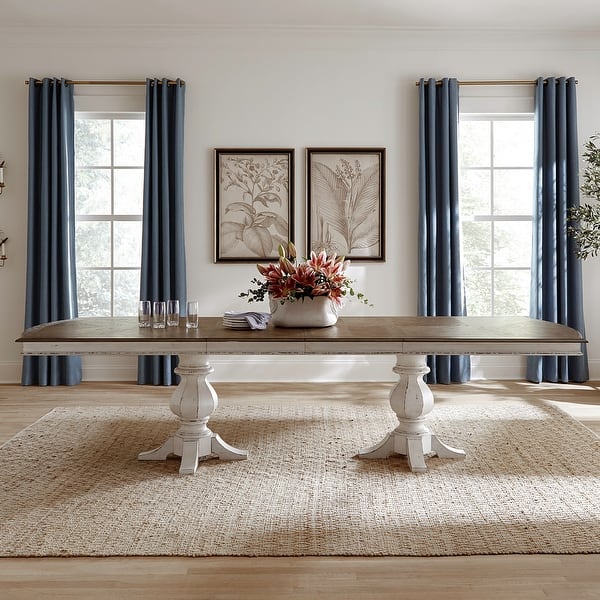 Magnolia Manor Double Pedestal Table for Dining Room with Removable Leaves - Width 44" x Depth 124" x Height 30"