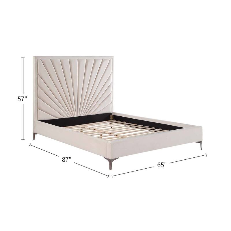 Fully Fabric Upholstered Bed with Metal Legs in Beige Finish