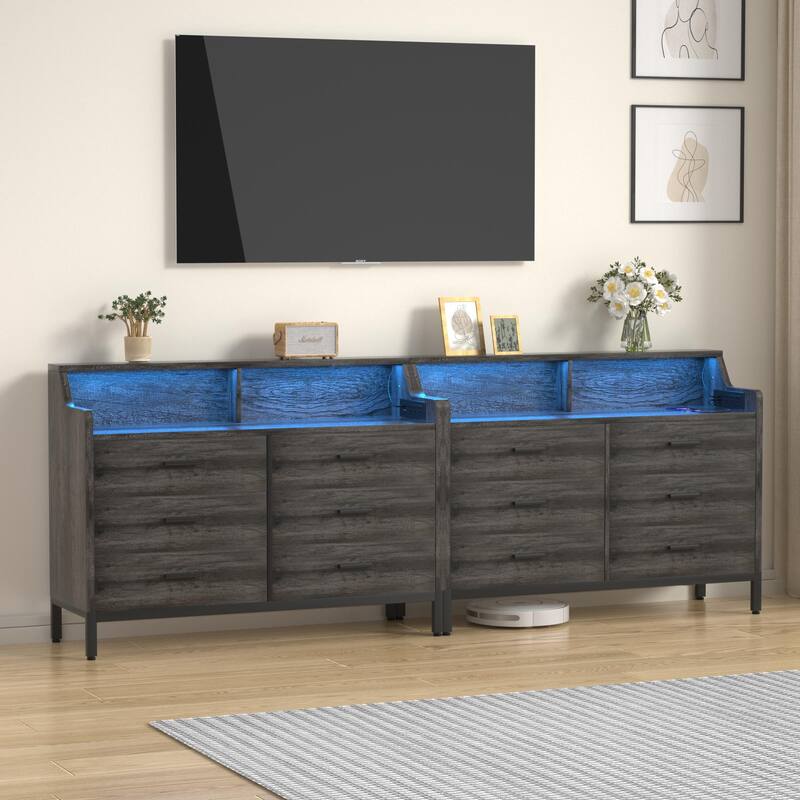 6 Drawers Dresser with Charge Station and LED Light, Closet Organizer for Bedroom