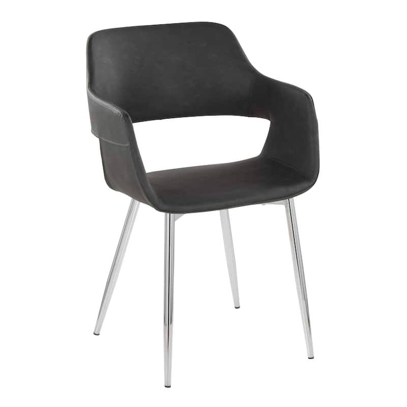 Porch & Den Vallen Dining Chair with Metal Legs (Set of 2) - Grey Faux Leather/Chrome Metal