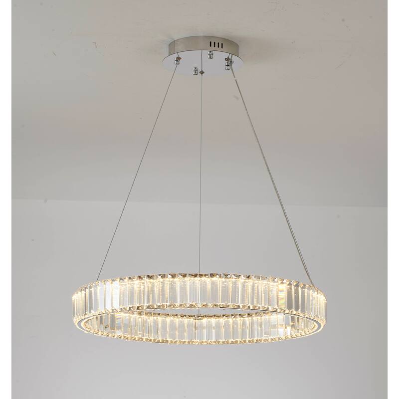 1-Light Chrome LED Chandelier With Clear Crystals