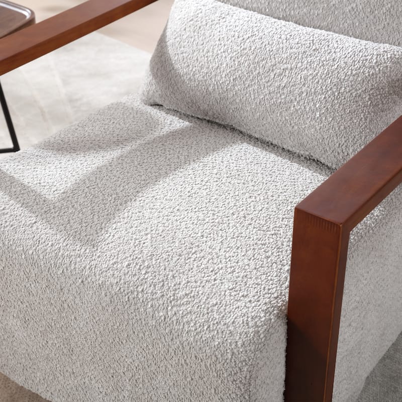 Mid-Century Boucle Upholstered Swivel Armchair With Pillow
