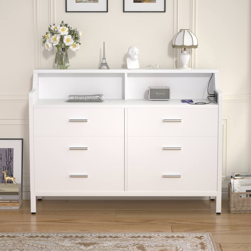 6 Drawers Dresser with Charge Station and LED Light, Closet Organizer for Bedroom