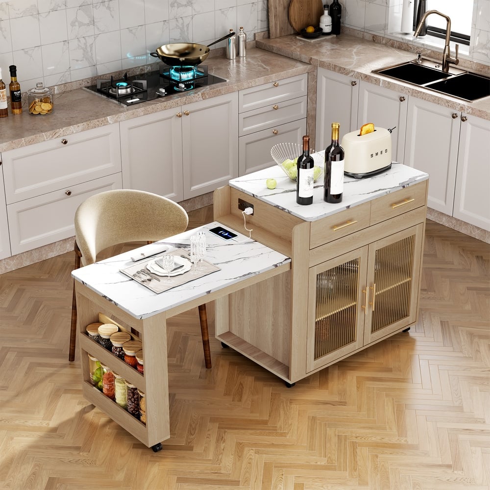 71'' Kitchen Island with Extendable Table