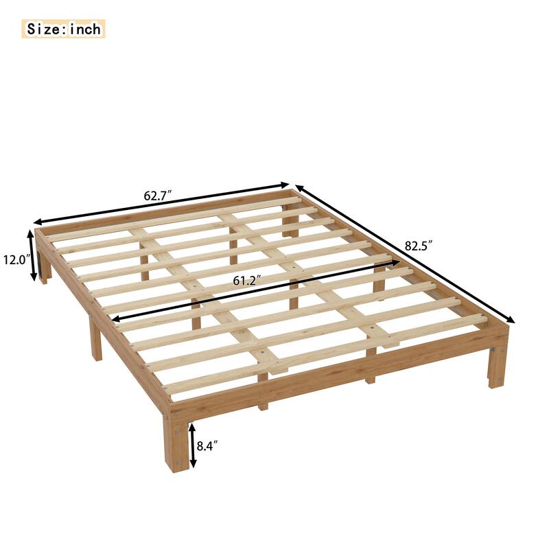 Queen Size Wood Platform Bed Frame-12 Inch Solid Wood Queen Bed Frame with Slat Support, No Box Spring Needed