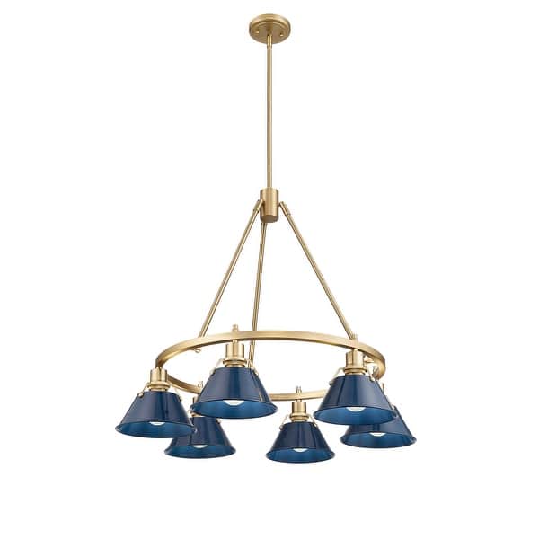 slide 1 of 1, Orwell 6-Light Chandelier in Brushed Champagne Bronze with Matte Navy - Gold
