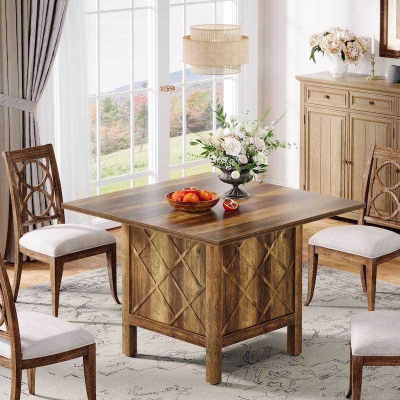 4-Person Farmhouse Wooden Square Dining Dinner Table for Kitchen - Brown