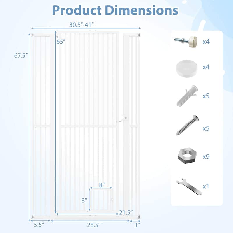 Costway 59"/67.5" Extra Tall Pet Gate with 30.5”-41” Width & 2 - White