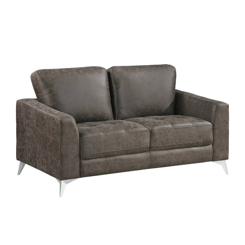 Casie Loveseat, Brownish Gray Microfiber Foam, Chrome Legs 61 Inch