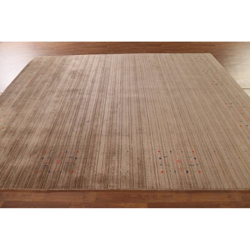 Striped Brown Gabbeh Oriental Area Rug Hand-Knotted Wool Carpet - 7'9" x 9'10"