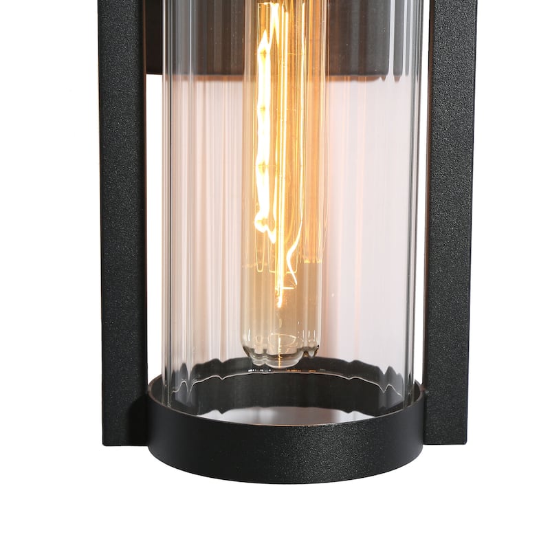 2-pack Aluminum Modern Black Outdoor Glass Sconce Farmhouse Cylinder LED Patio Wall Lantern