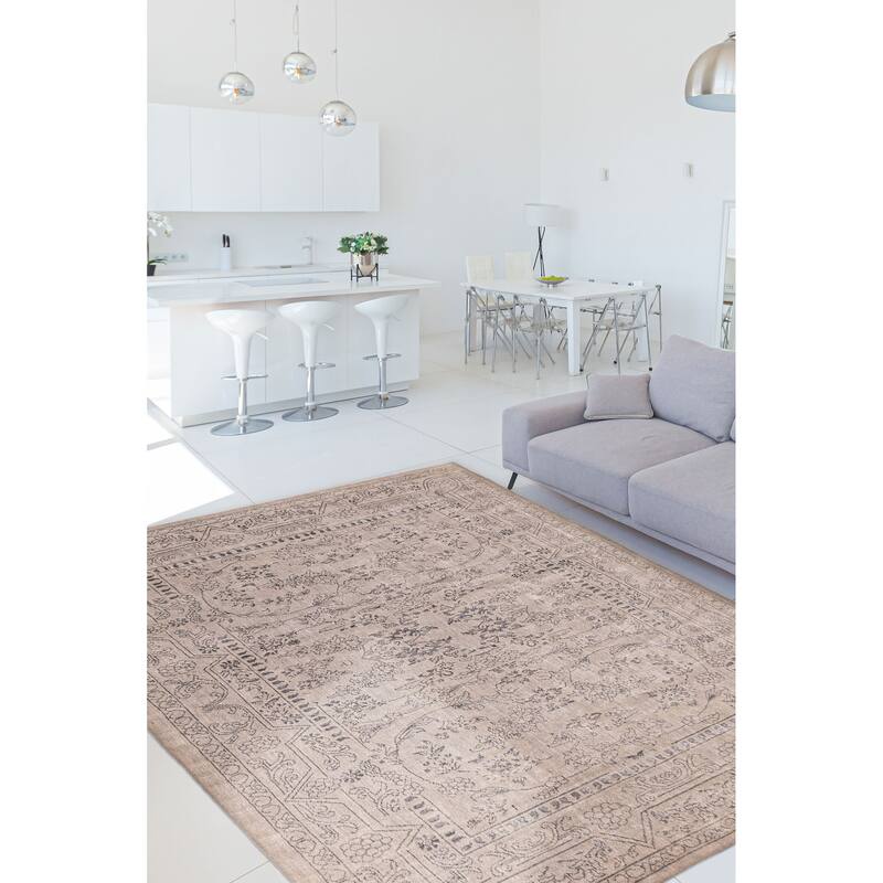 ECARPETGALLERY Hand-knotted Elysian Grey Viscose, Wool Rug - 7'11 x 11'2