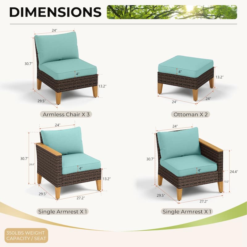 9-Piece Outdoor Wicker Sectional Sofa Patio Furniture Luxury Conversation Set, Beige Cushion