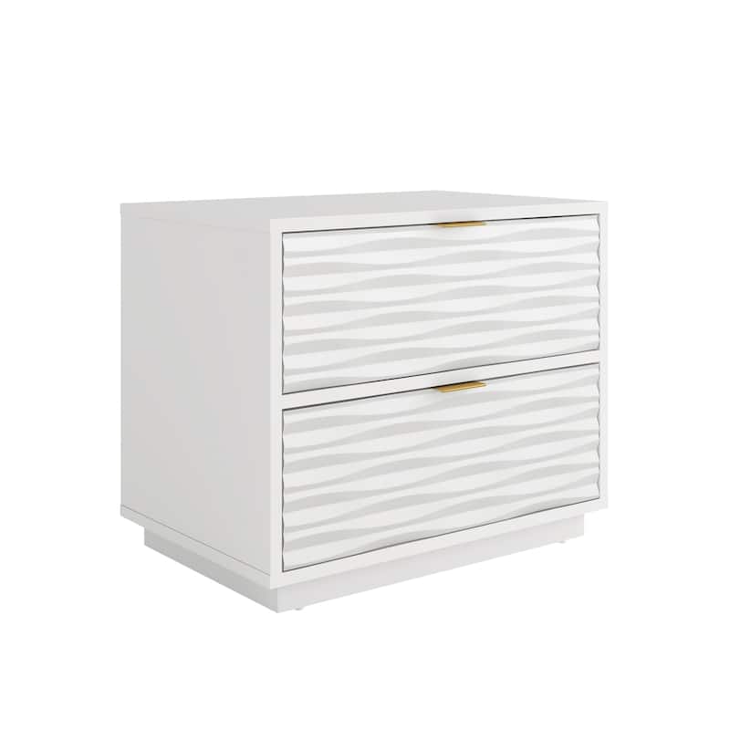 Wood Coastal Nightstands with 2 Spacious Drawers, White