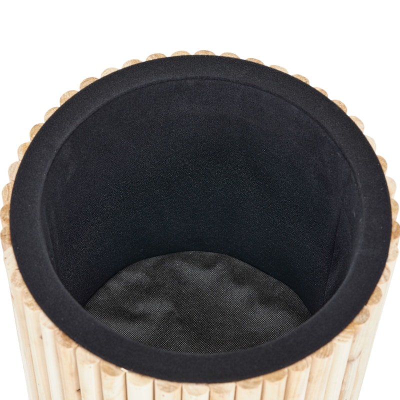 Aria Home Mid-Century Modern Bamboo Base Round Boucle Storage Ottoman