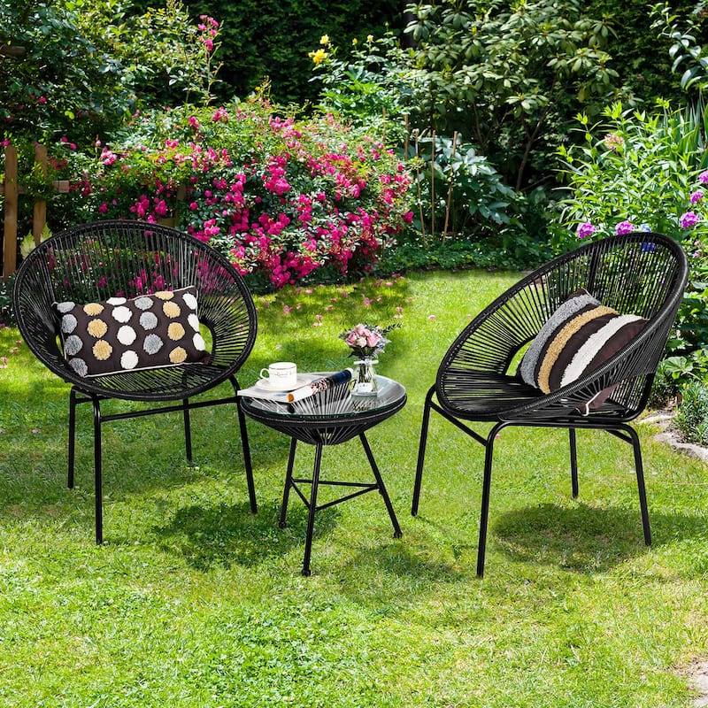 3-Piece Outdoor Acapulco Chair Set Wicker Conversation Bistro Sets