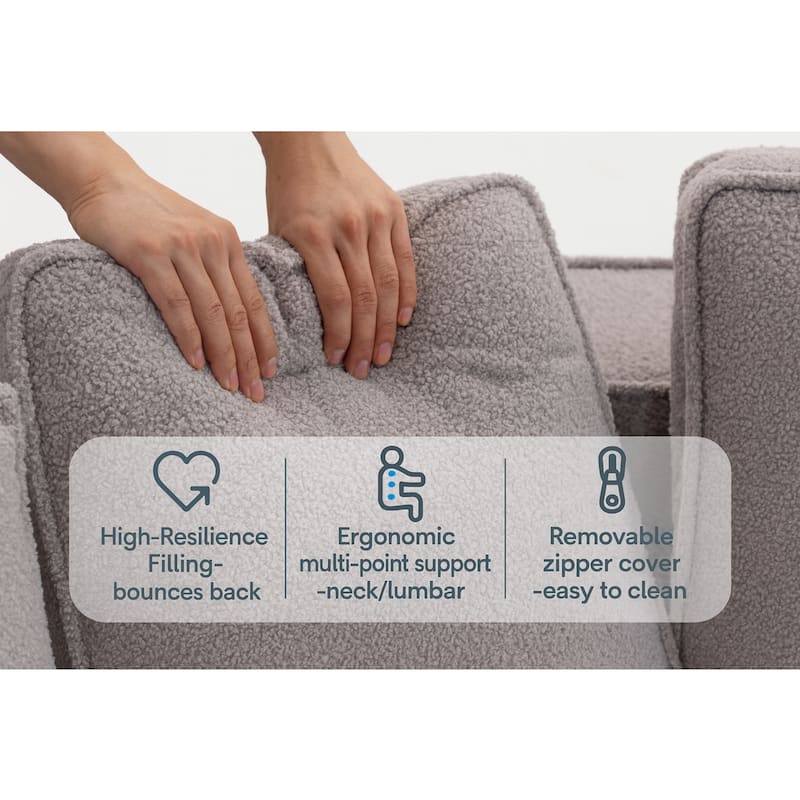 132"Oversized Teddy Fabric Modular Sectional Sofa,Full-Foam Cushion Design with Ultra Soft Feel with Six Cushions