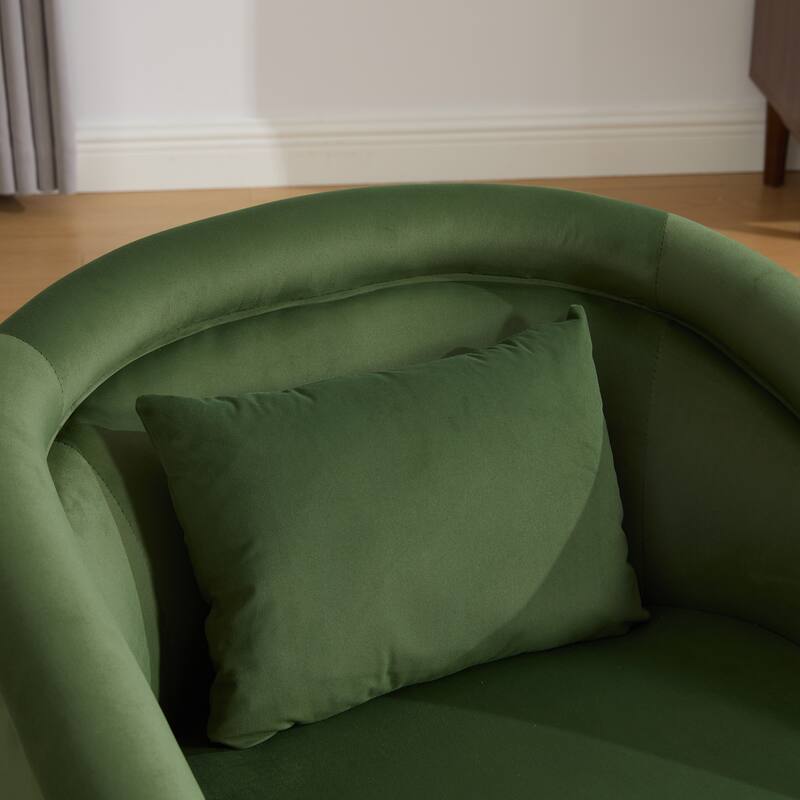 360-degree Swivel Barrel Chair with Velvet Fabric Upholstery, Comfy Pumpkin-Shaped Swivel Chair for Living Room, Bedroom