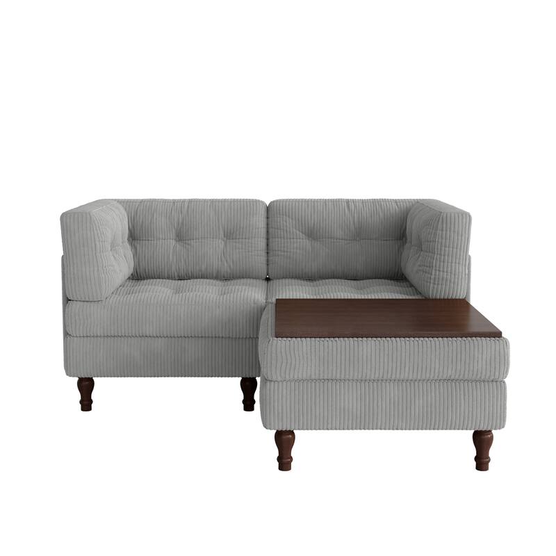 Corduroy Upholstered Modular Corner Sectional Sofa with Reversible Ottoman