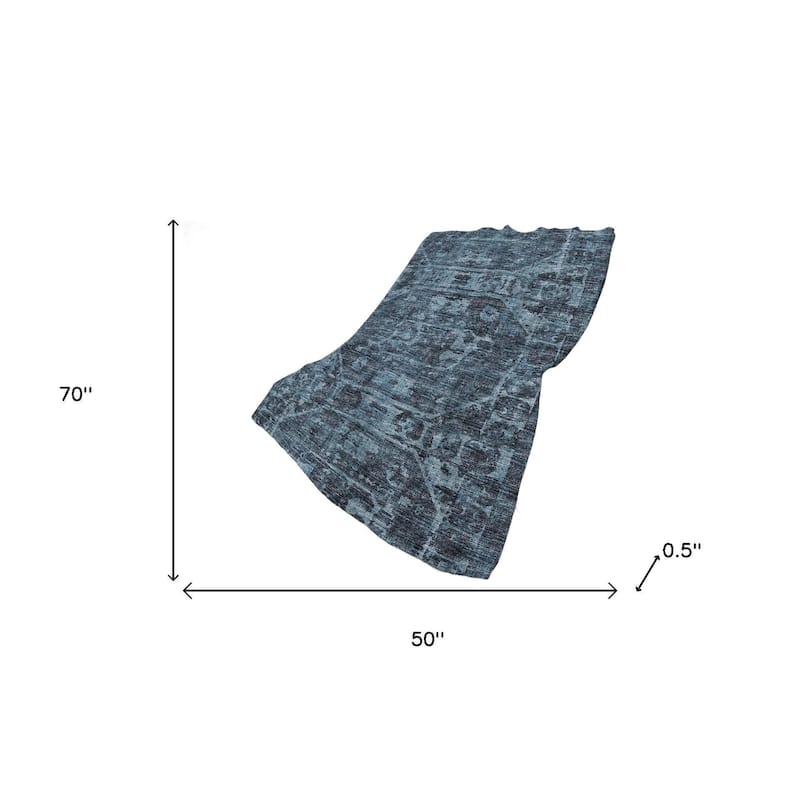 HomeRoots 50" X 70" Navy Blue And Gray Damask Polyester Woven Plush Throw Blanket