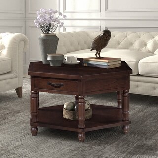 2 Tier Retro Solid Wood Coffee Table with Shelf & Drawer - Bed Bath ...