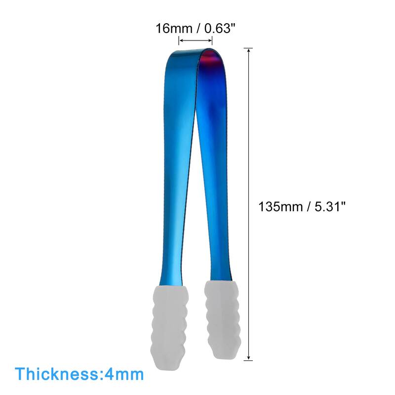 Serving Tongs, 7pcs 5.3Inch - Stainless Steel Ice Tongs with Silicone - 5.3 Inch - Blue