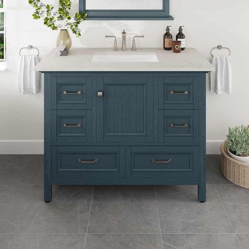 Eviva Britney 42"W x 22"D Ash Blue Bathroom Vanity with White Carrara Quartz Vanity Top - 42