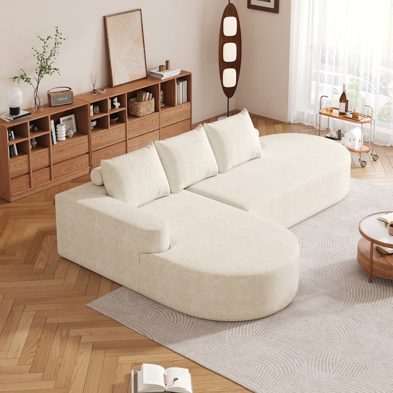 Roomfitters 108.5" Modern Curved Chenille Sectional Sofa, Modular L-Shaped Couch with 3 Pillows