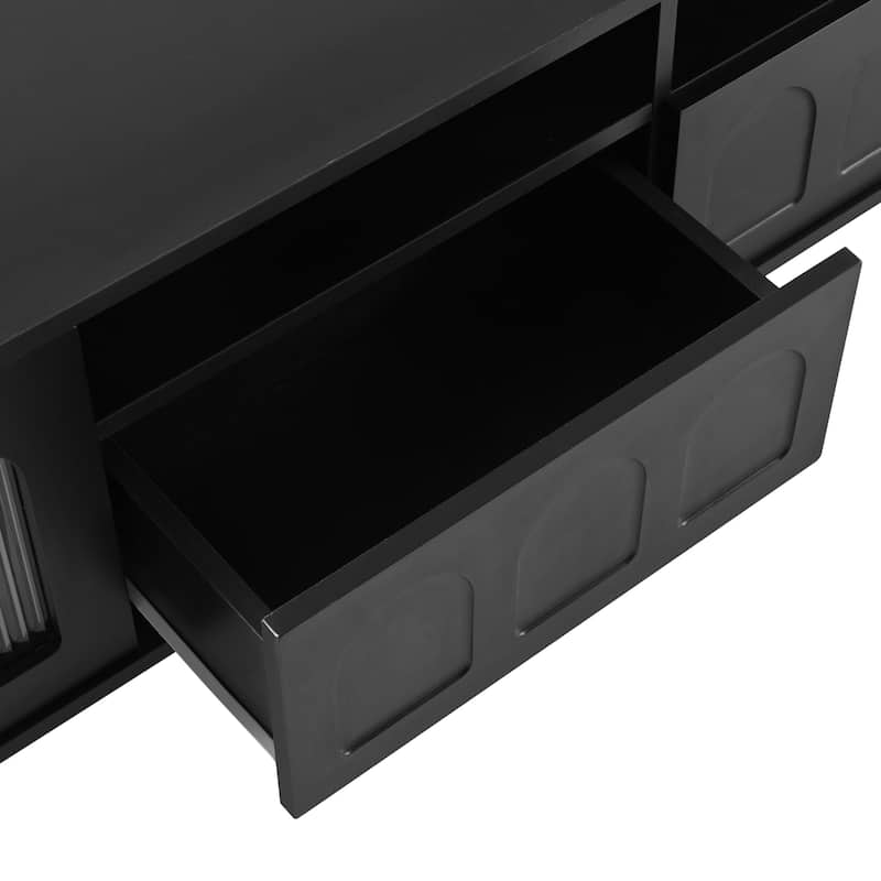 LED TV Stand for Living Room, Entertainment Center for TVs Up to 80" with Wood Legs, Storage Media Console with 2 Drawers