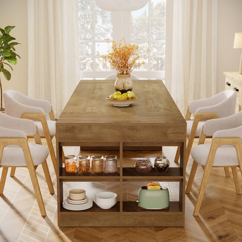 70.87-Inch Dining Table for 6 to 8 People, Wooden Kitchen Table with Storage Shelves for Dining Room