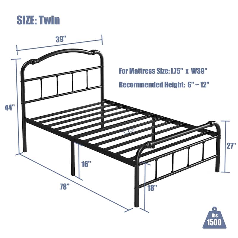 Heavy-duty Anti-Wobble 18 Inch Bed Frame With Wavy Art Headboard, Easy Assembly
