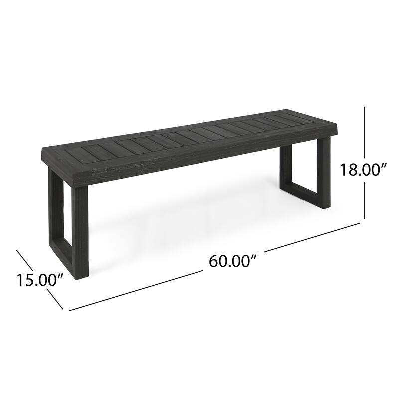 6-Piece Outdoor Acacia Wood Dining Set with Rectangular Table, 4 Cushioned Chair, and Bench