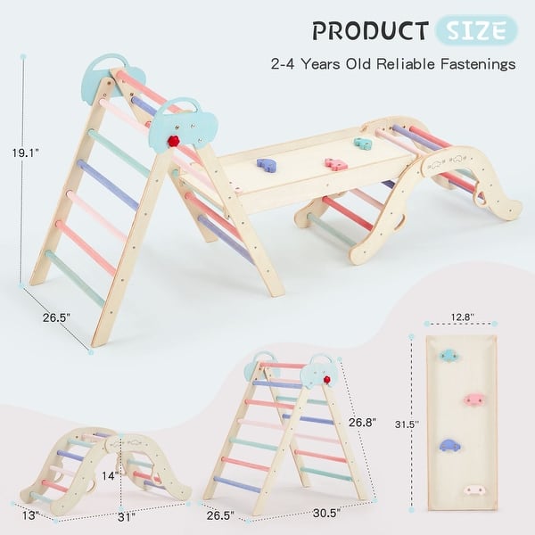 EROMMY 7-in-1 Wooden Climbing Set, Montessori Indoor Playground – Pastel Climber, Ideal Toddler Gift