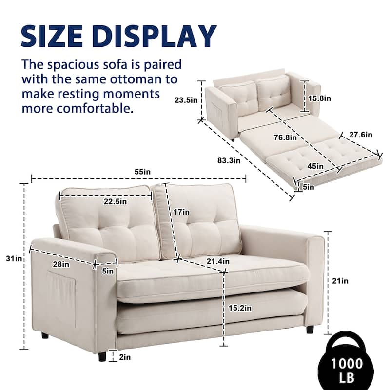 Velvet Upholstered Tufted Space saving Fold Sleeper Sofabed