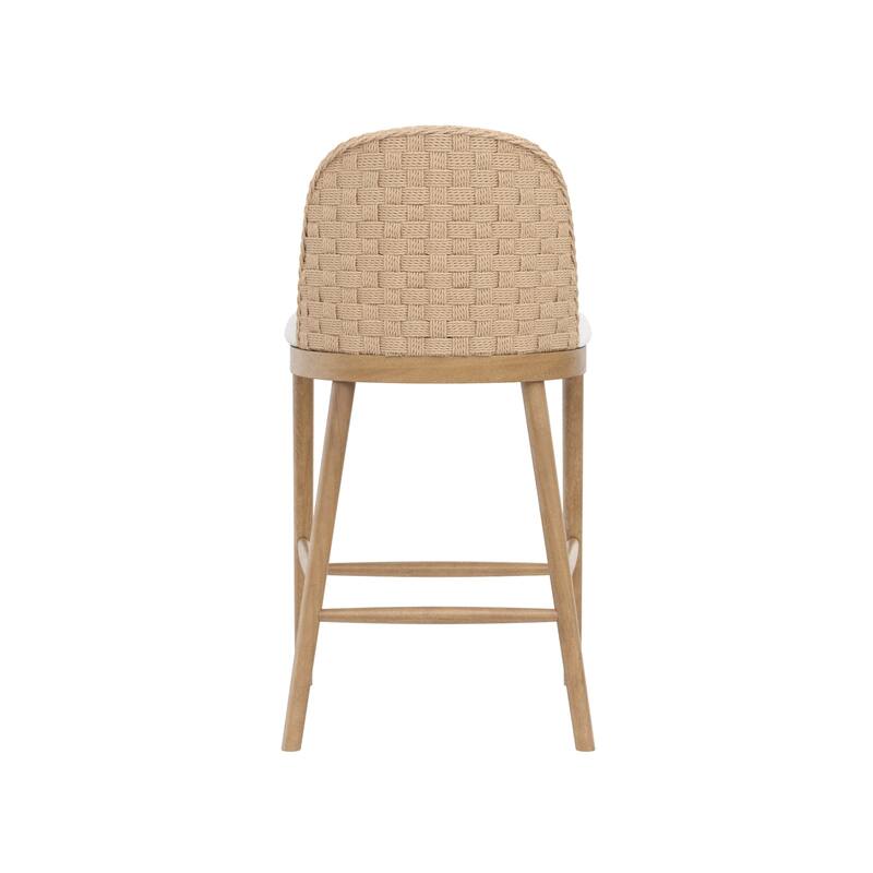 Rikki Seagrass Bar Stool with Back, Cream Boucle Counter Stool with Upholstered Seat and Solid Wood Legs