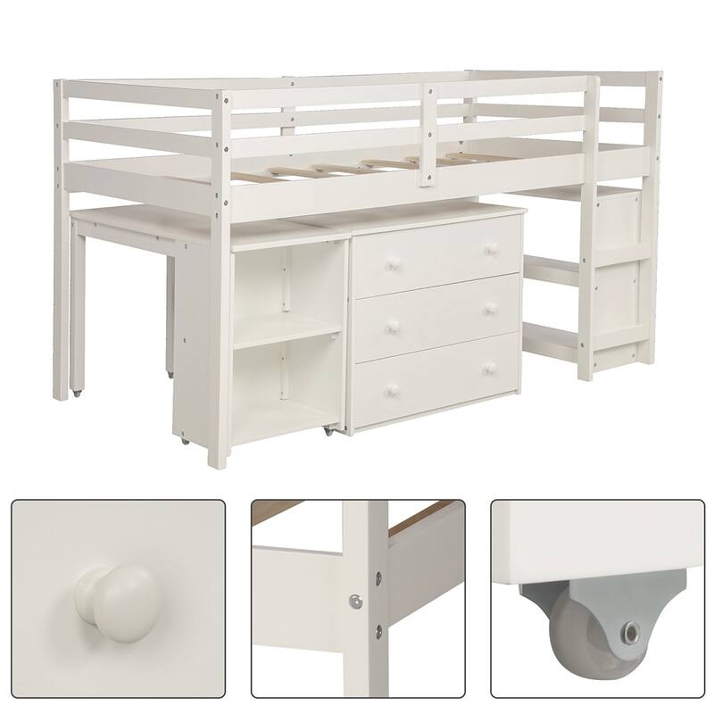 Harper & Bright Designs Wood Twin Low Study Loft Bed