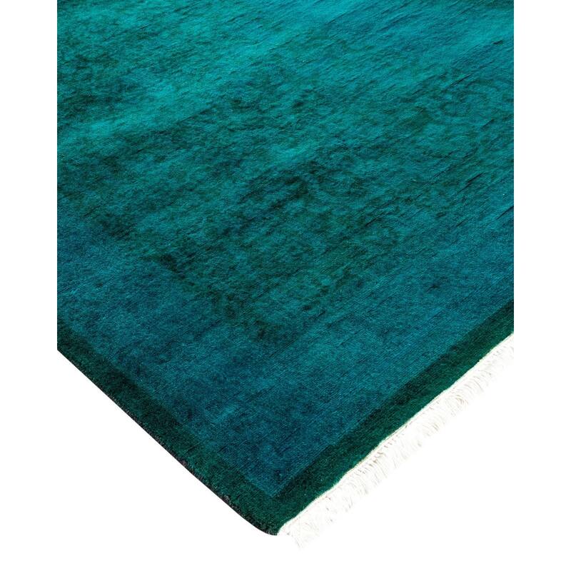 Overton Hand Knotted Wool Vintage Inspired Modern Contemporary Overdyed Blue Runner Rug - 2' 7" x 17' 9"