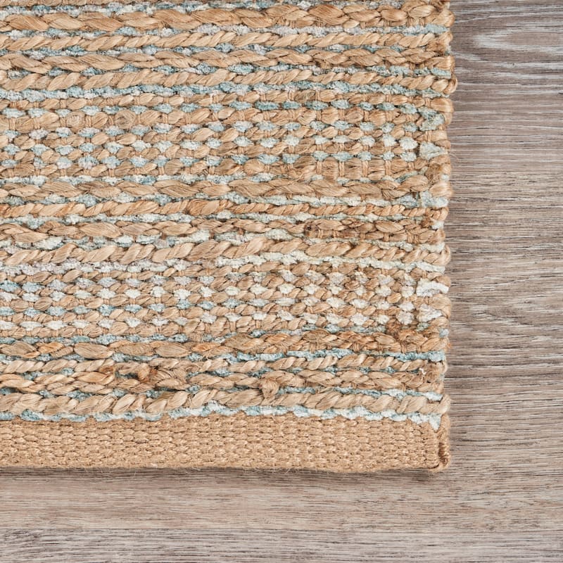 Sevita Organic Jute Interwoven Area Rug, Natural and Spa Blue - 2'0" x 3'0"