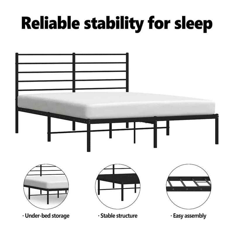 vidaXL Metal Bed Frame with Headboard, No Mattress
