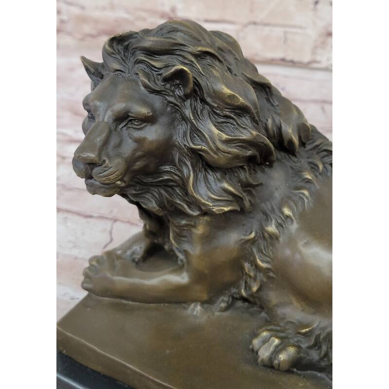 Signed Barye African Male Lion King Of Jungle Resting Bronze Sculpture Art Deco